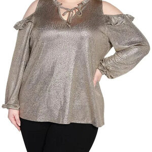 NWOT Belldini Los Angeles Metallic Animal Print Cold Shoulder Top/Blouse Size 2X